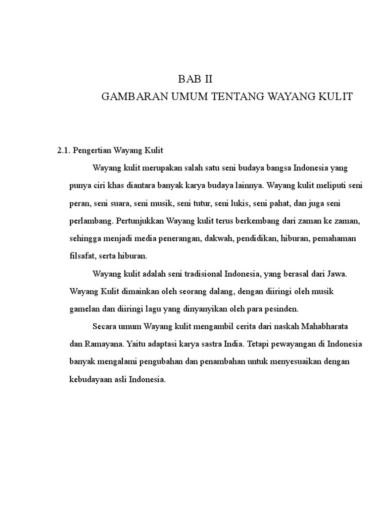 Bab Ii Gambaran Umum Tentang Wayang Kulit