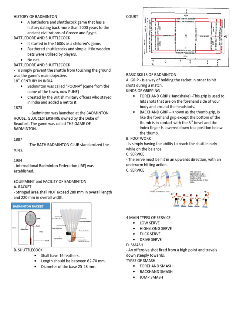 Badminton History and Skills Overview | PDF | Games Of Physical Skill ...