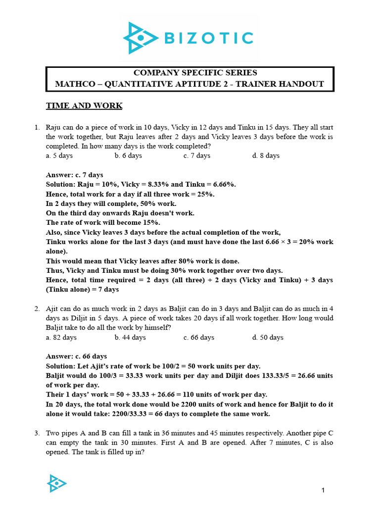 6 - Quantitative Aptitude 2 - Trainer Handout | PDF