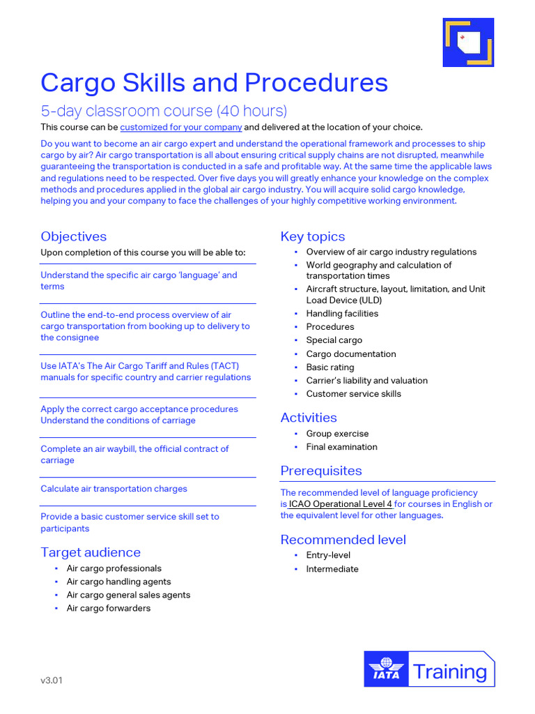 Training Cargo Skills Procedures | PDF
