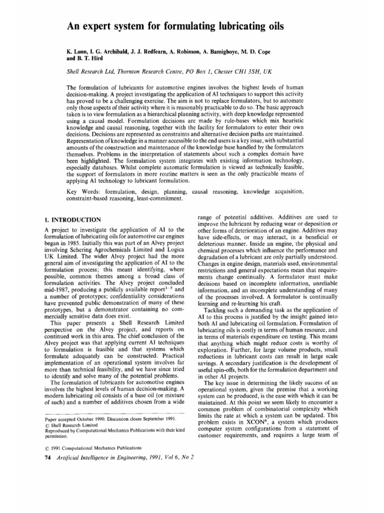 An Expert System For Formulating Lubricating Oils | PDF