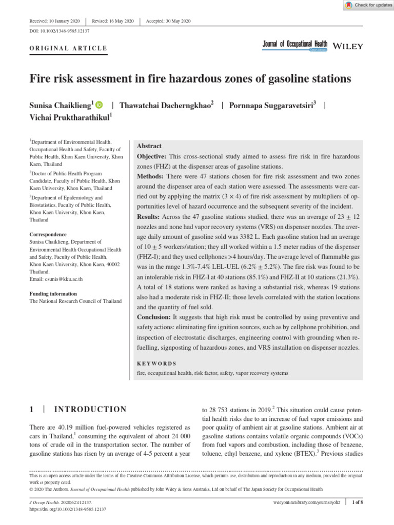 Journal of Occupational Health - 2020 - Chaiklieng - Fire Risk ...
