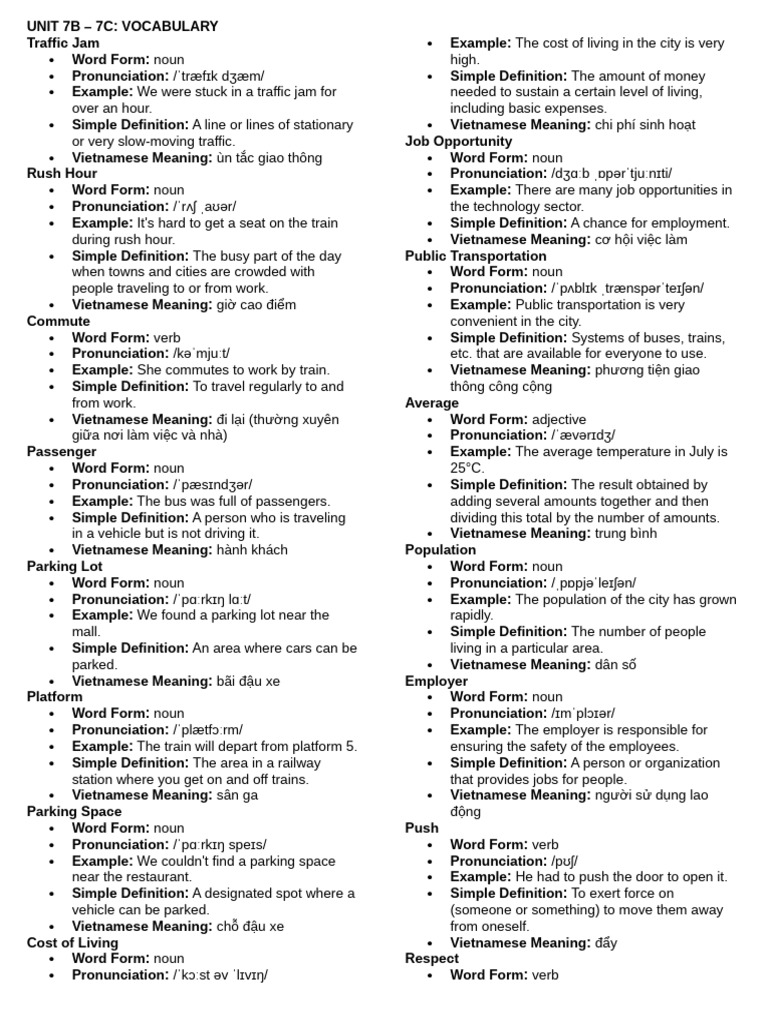 Unit 7b 7c Vocab | PDF