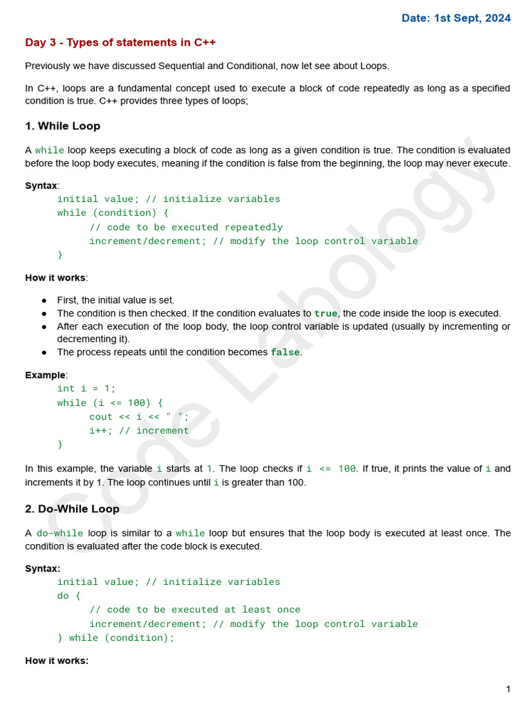 C++ Day 3 Notes | PDF