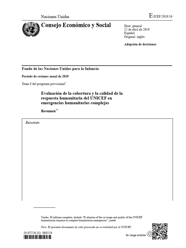 Unicef - Consejo Económico y Social | PDF | Unicef | Evaluación