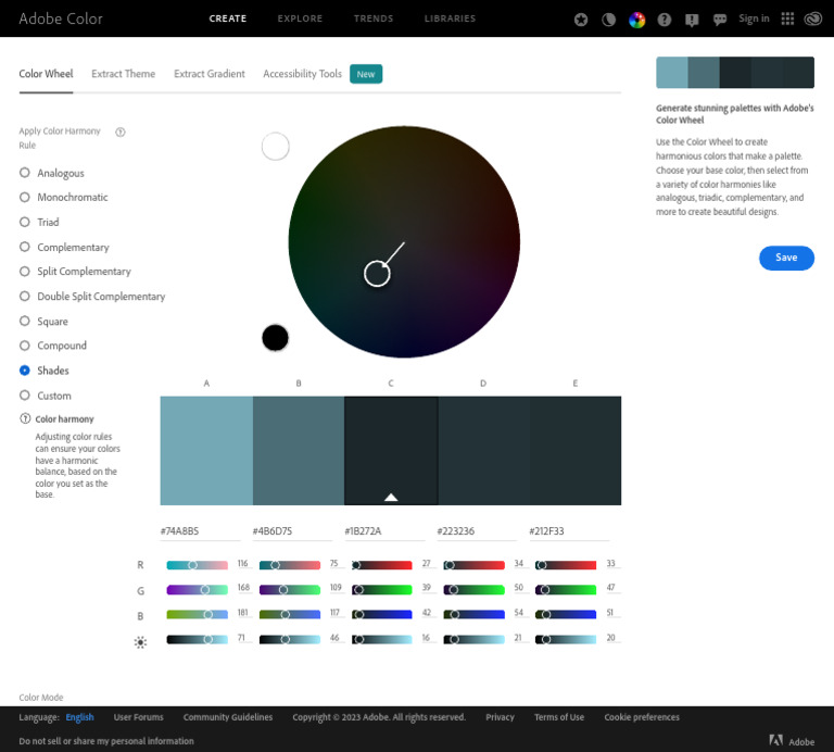 Color Wheel, A Color Palette Generator Adobe Color | PDF