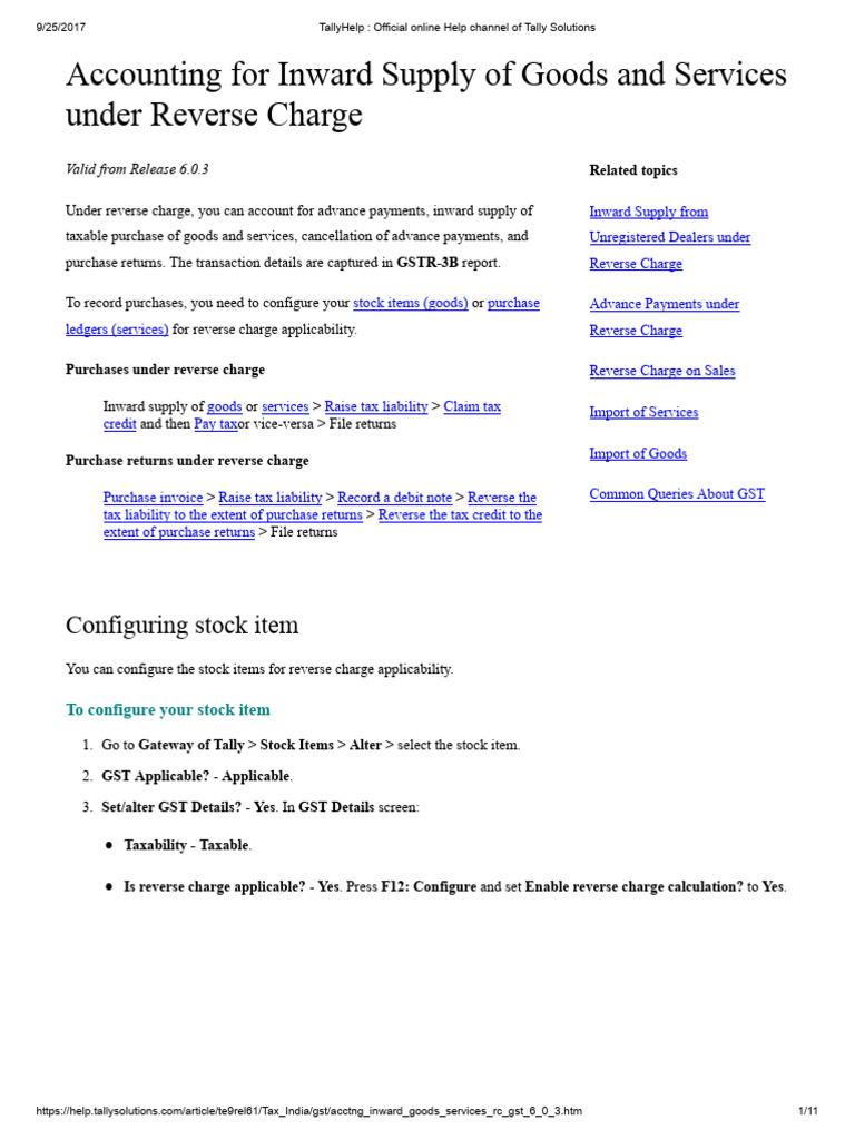 Reverse Charge Under GST Tally | PDF | Debits And Credits | Value Added Tax