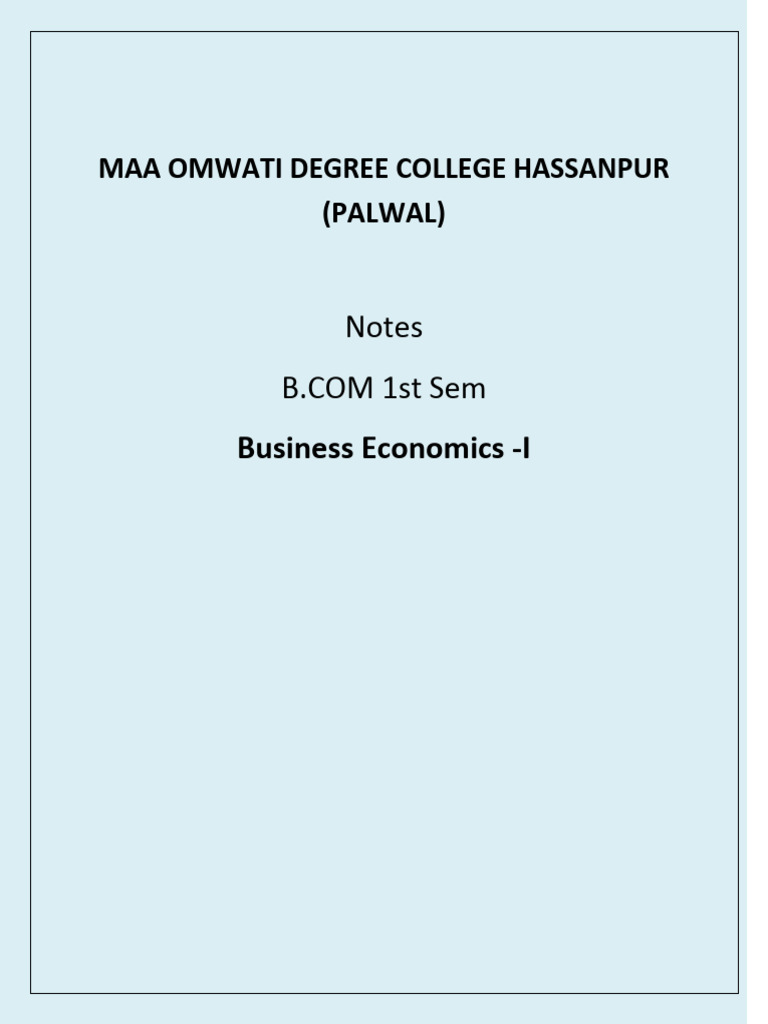 Bcom 1st Sem Business Economics I | PDF