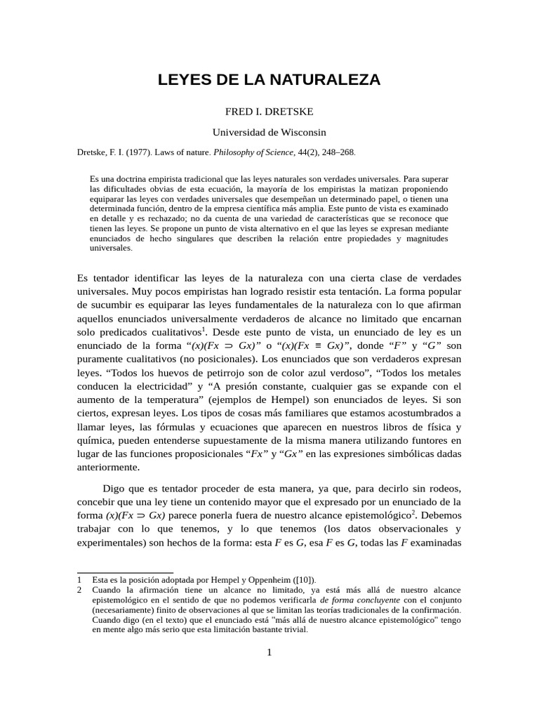 Leyes de la Naturaleza: Un Análisis Filosófico | PDF | Hipótesis | Verdad