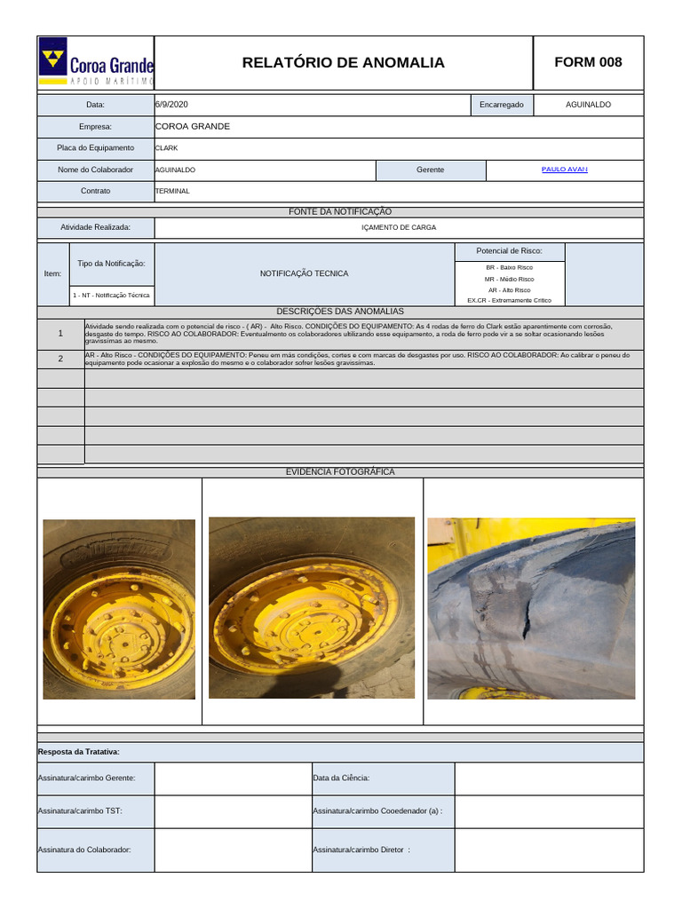 Form 008 Relatorio de Anomalia | PDF