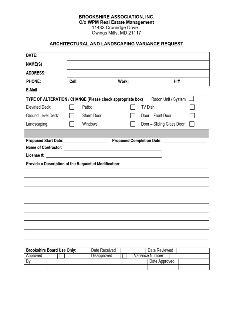 Brookshire HOA Architectural Request Form | PDF | Door