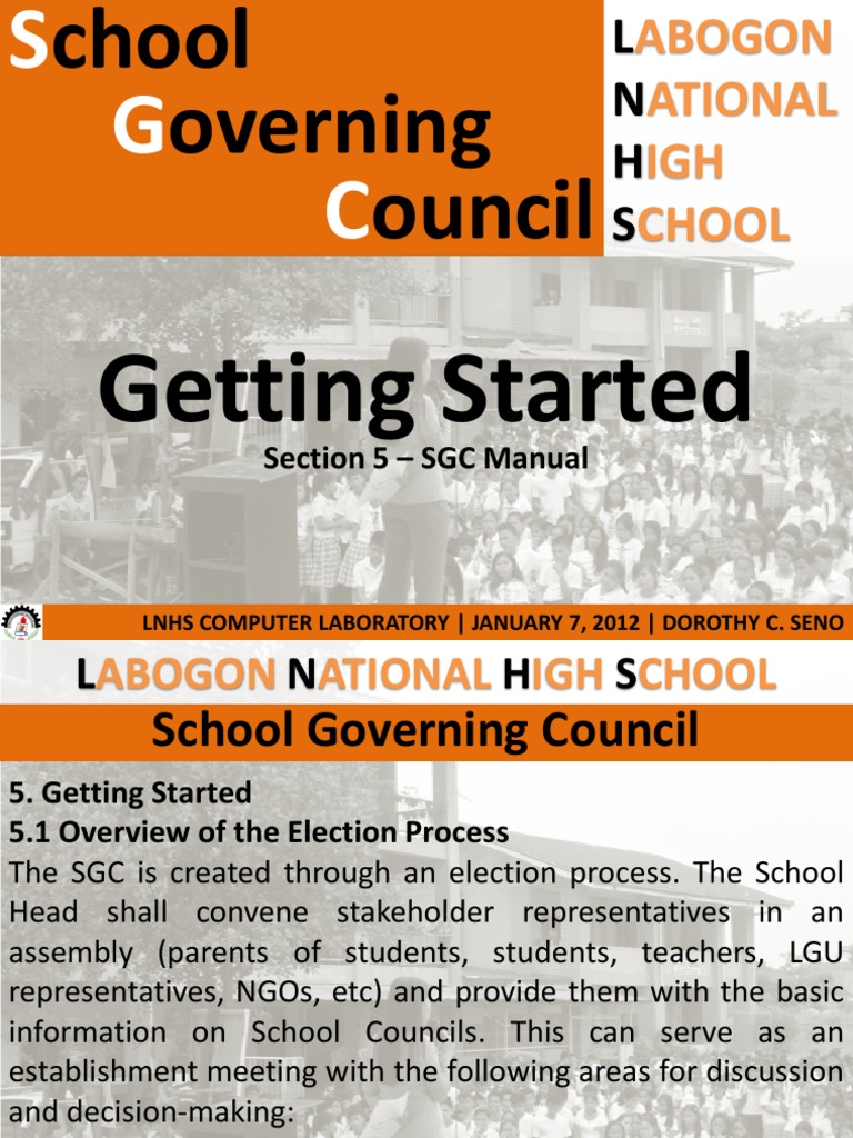 DepEd School Governing Council Manual Getting Started By Law Students' Union