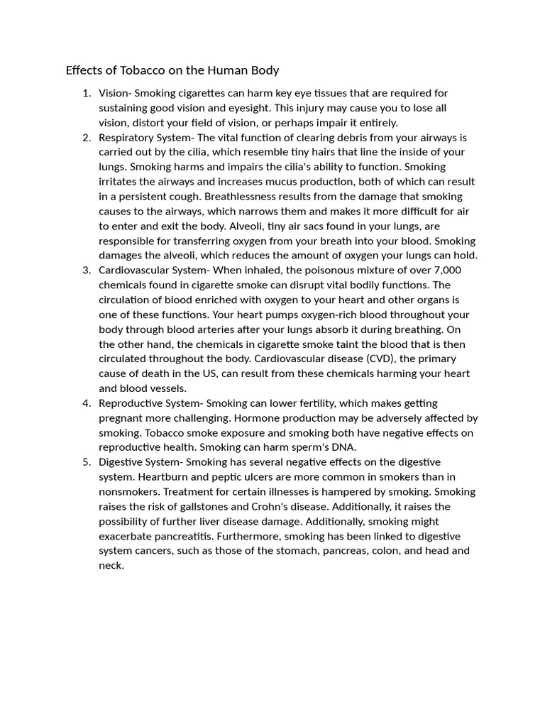 Effects of Tobacco On The Human Body | PDF