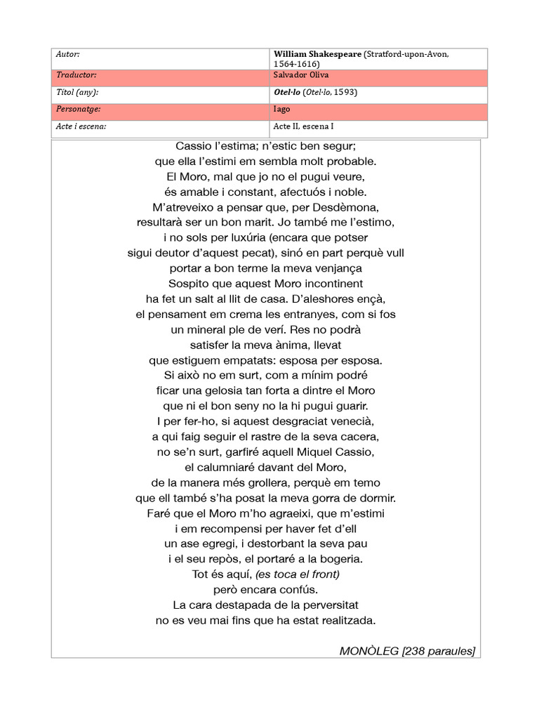 Iago Shakespeare Intèrpret | PDF