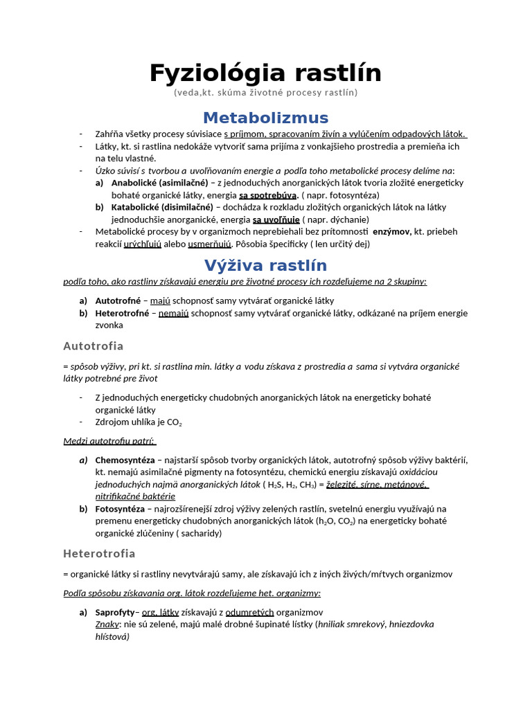 Fyziológia Rastlín - Úvod | PDF