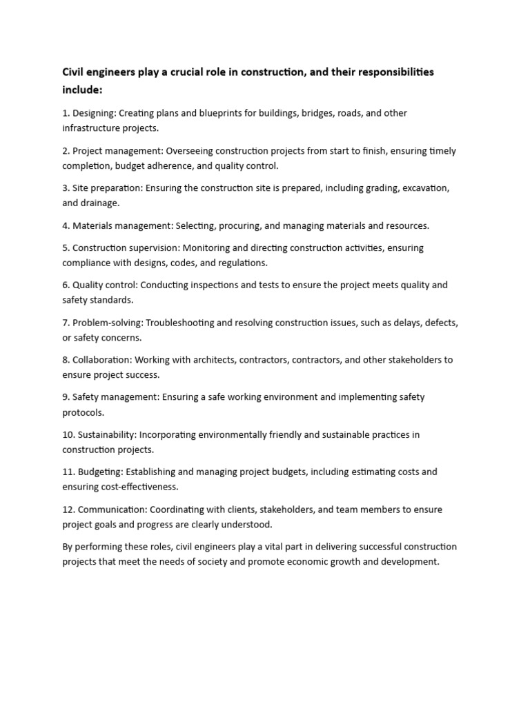 Role of Civil Engineers in Construction | PDF