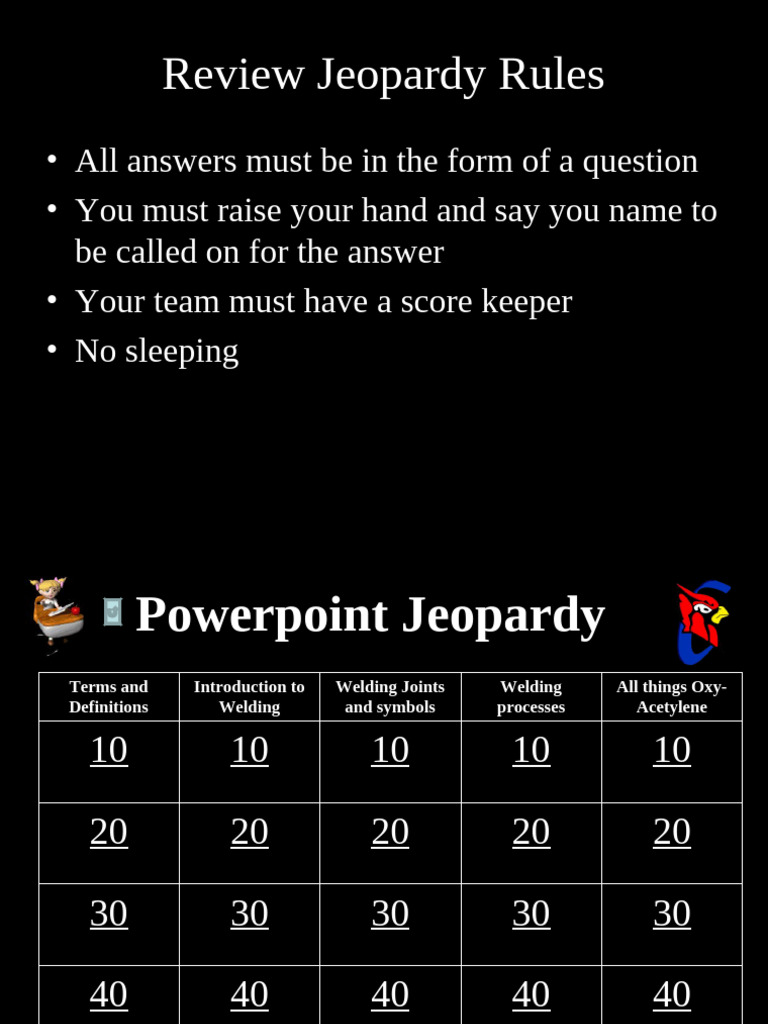 Jeopardy - Review Oxy - Weld Symbols | PDF