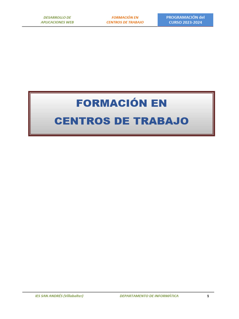 Formación en Centros de Trabajo Dw2a 2023-24 | PDF | Aplicación web ...