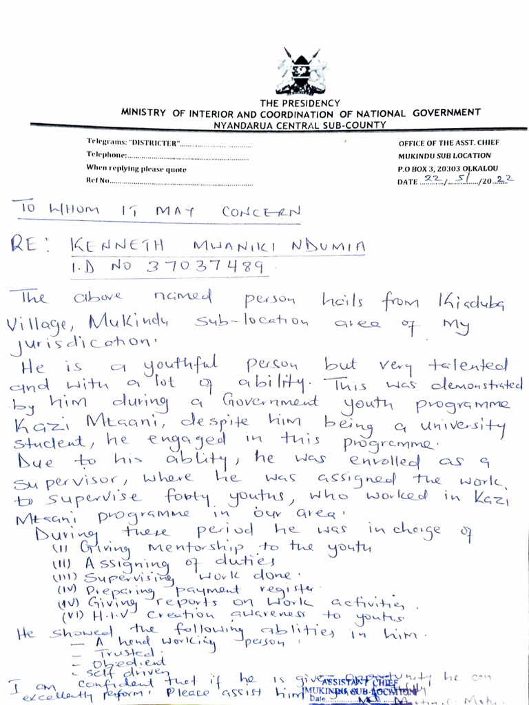 Chief's Recommendation Letter Sample | PDF
