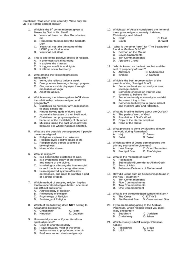 World Religion Summative Test | PDF