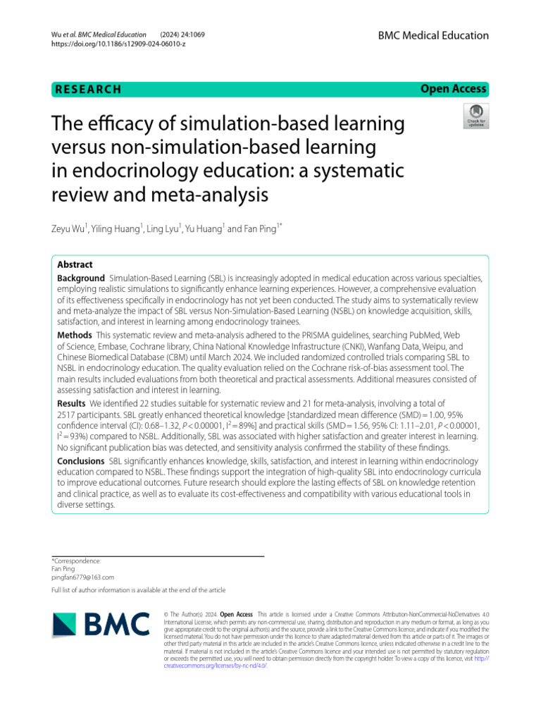 The Efficacy of Simulation-Based Learning Versus Non-Simulation-Based ...