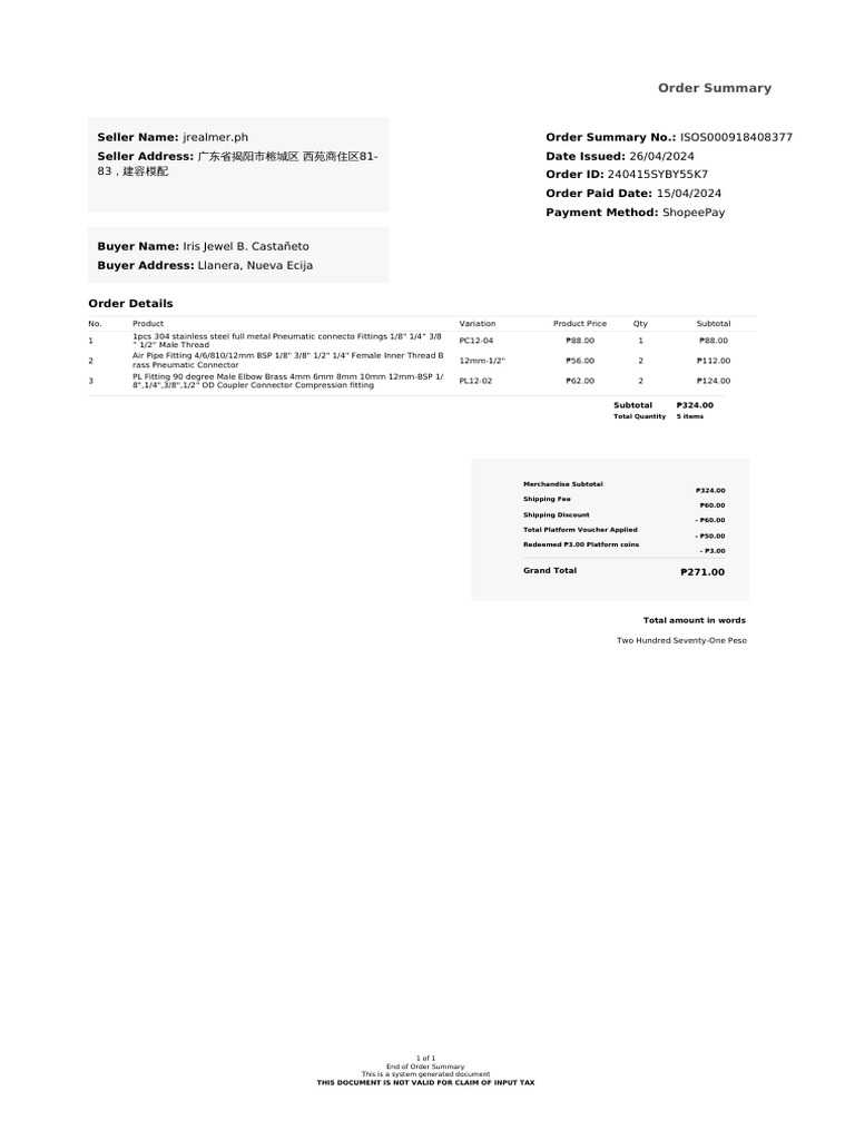 Order Summary | PDF