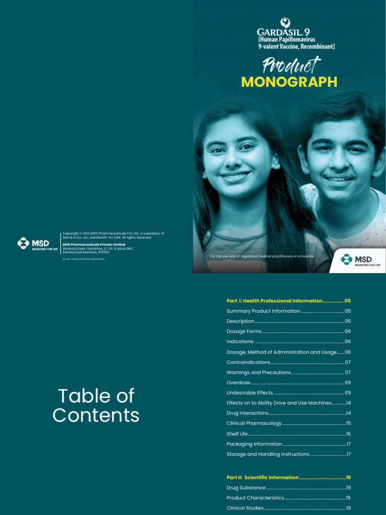 MSD Gardasil+9+Product+Monograph+ +india+ +in GSL 00026 | PDF