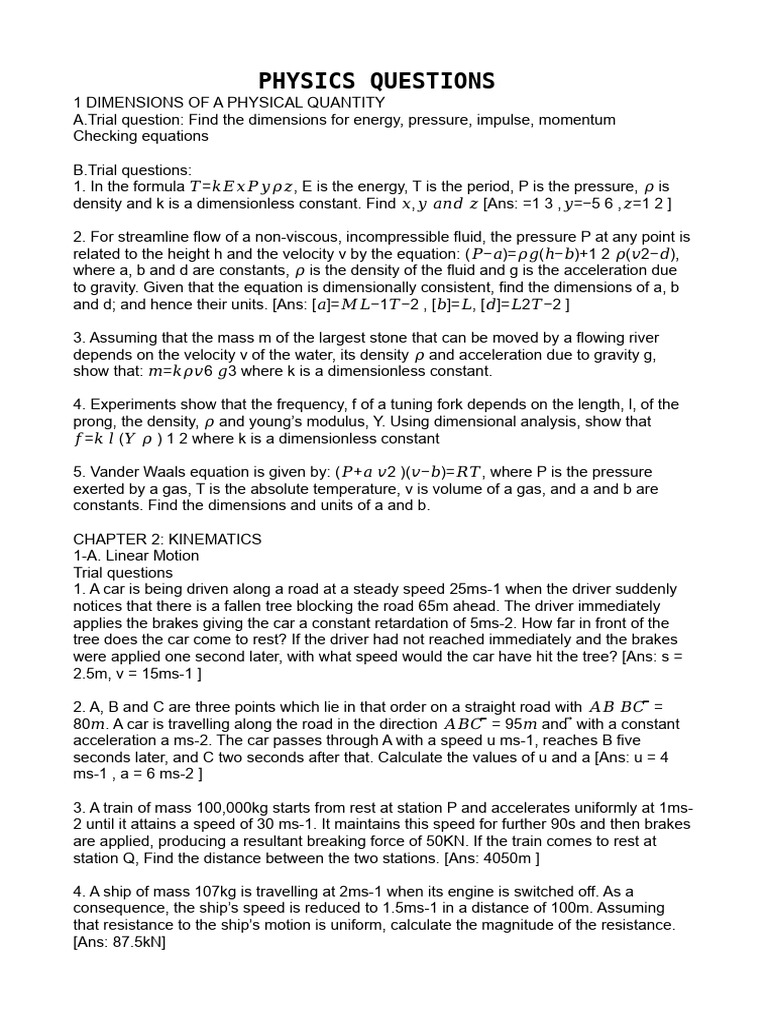 Sample Math Physics Questions