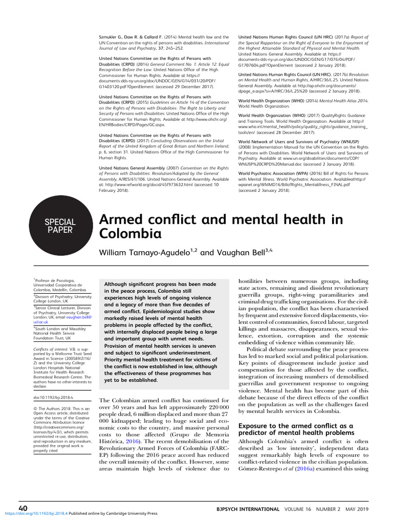 Armed Conflict and Mental Health in Colombia | PDF | Mental Health ...