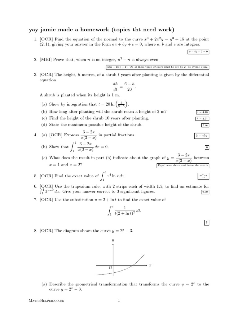 Jamie's Maths Homework 1 | PDF