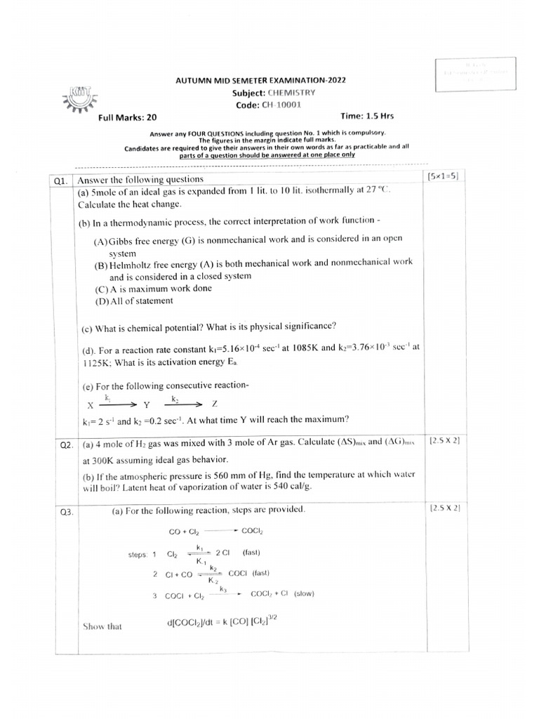 Mid Sem Chem 2022 | PDF