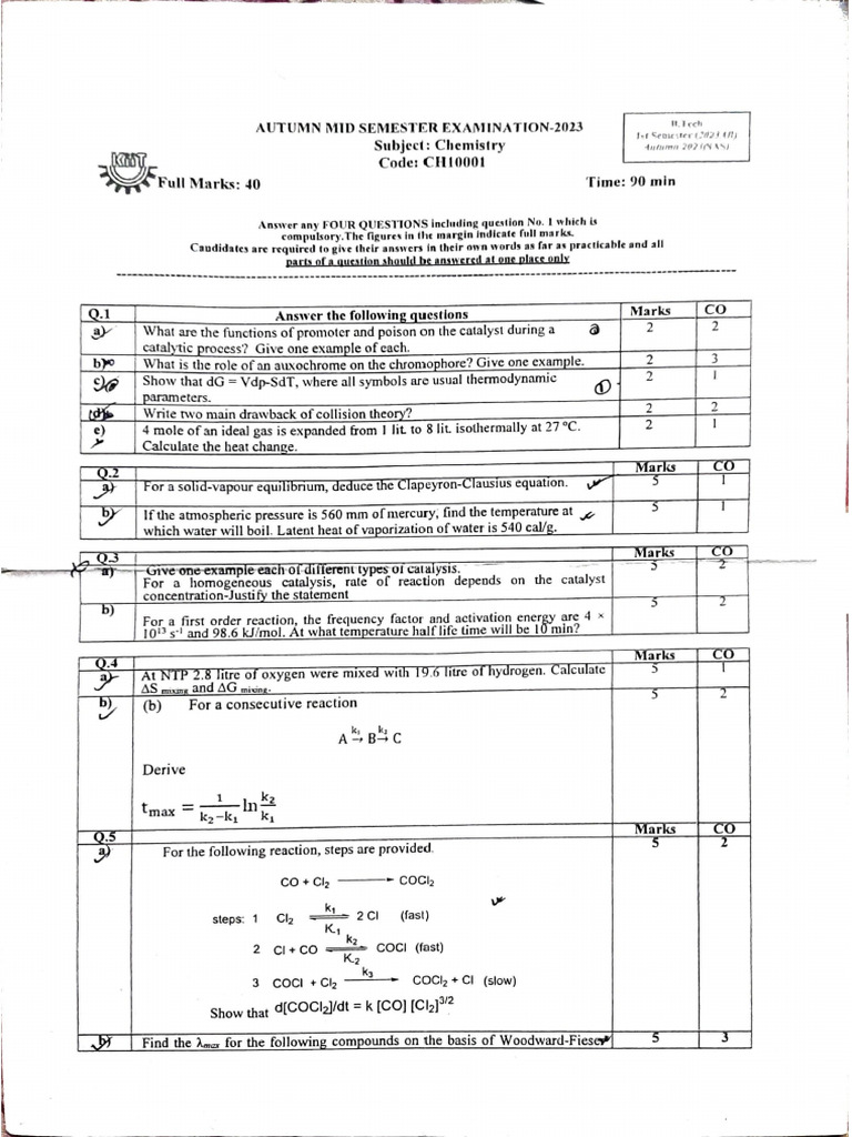 Mid Sem Chem 2023 | PDF