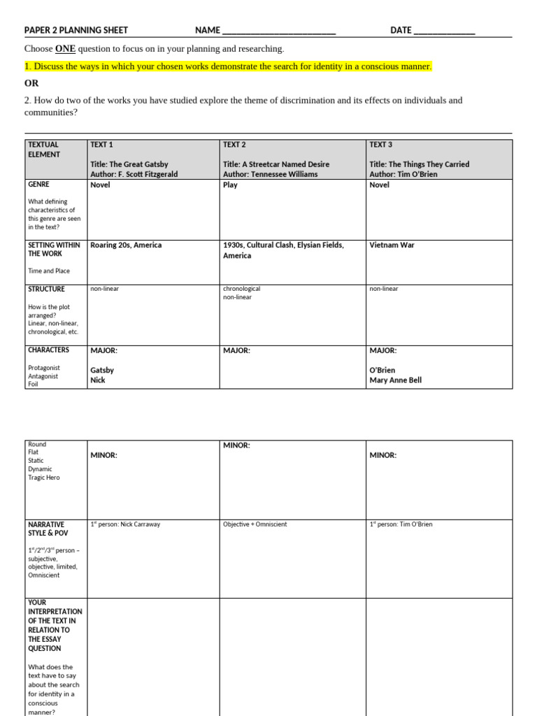 P2 Planning Sheet | PDF