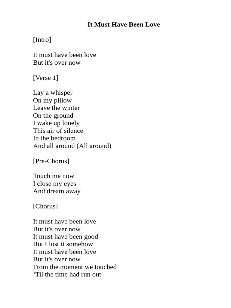 It Must Have Been Love Lyrics | PDF | Art