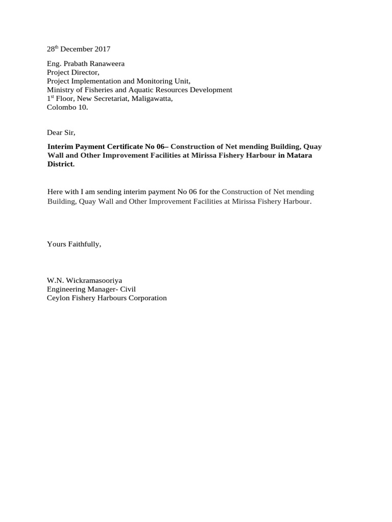 Interim Payment Suduwella | PDF