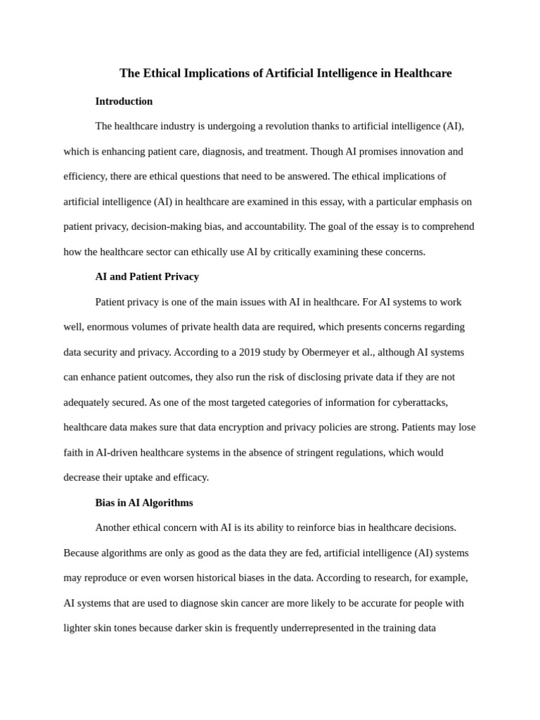The Ethical Implications of Artificial Intelligence in Healthcare | PDF