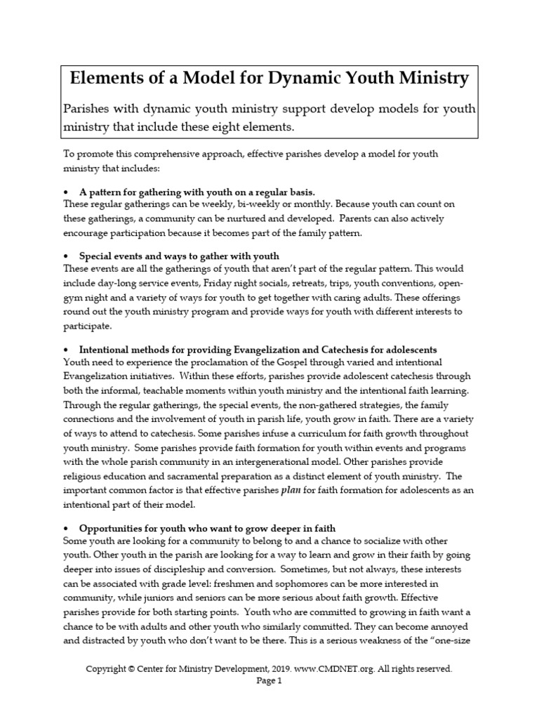 Elements of A Model For Dynamic Youth Ministry Description and ...