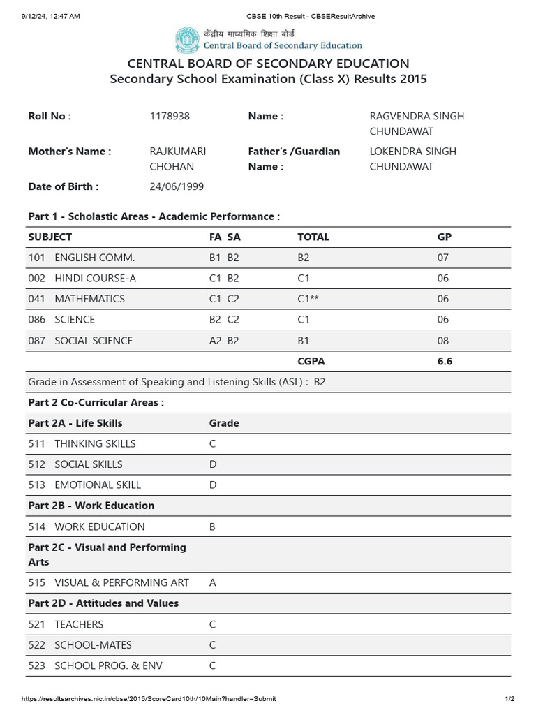 CBSE 10th Result - CBSEResultArchive | PDF