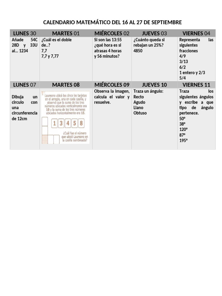 Calendario Matemático | PDF
