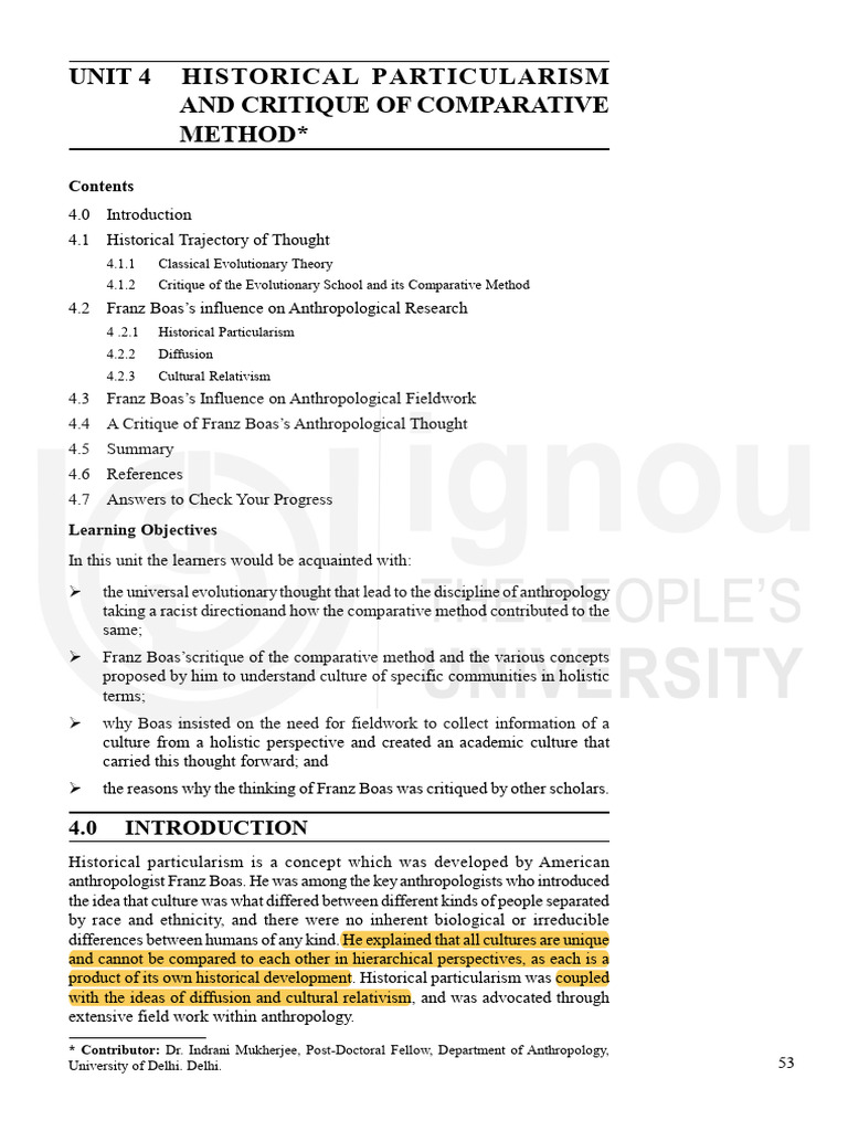 IGNOU - Historical Particularism | PDF