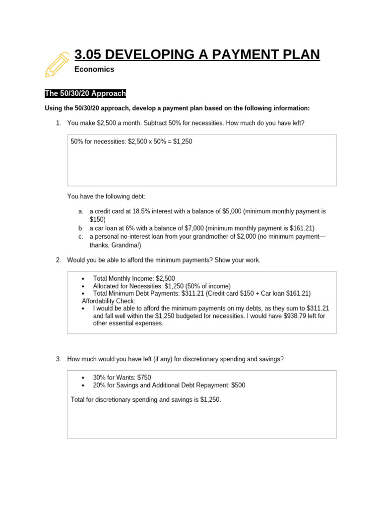 Economics+3.05+Developing+a+Payment+Plan Assignment v23 | PDF