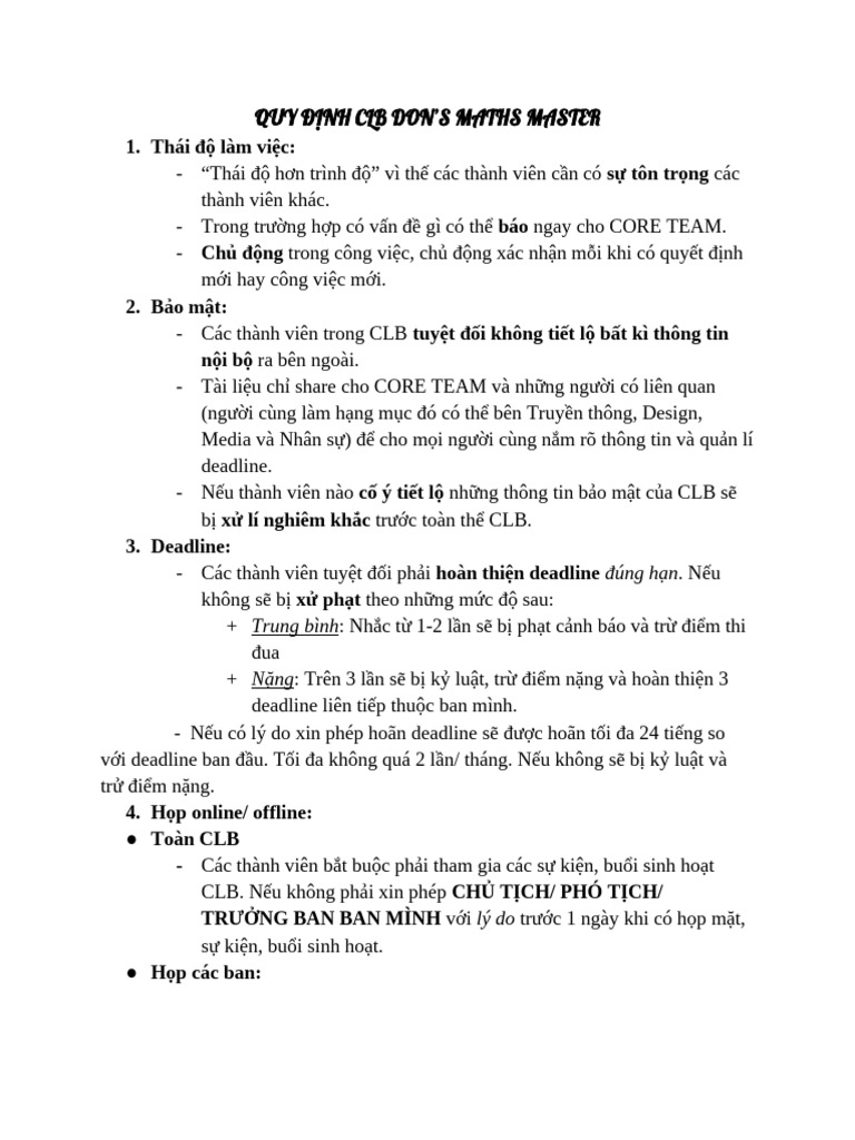 QUY ĐỊNH CLB | PDF