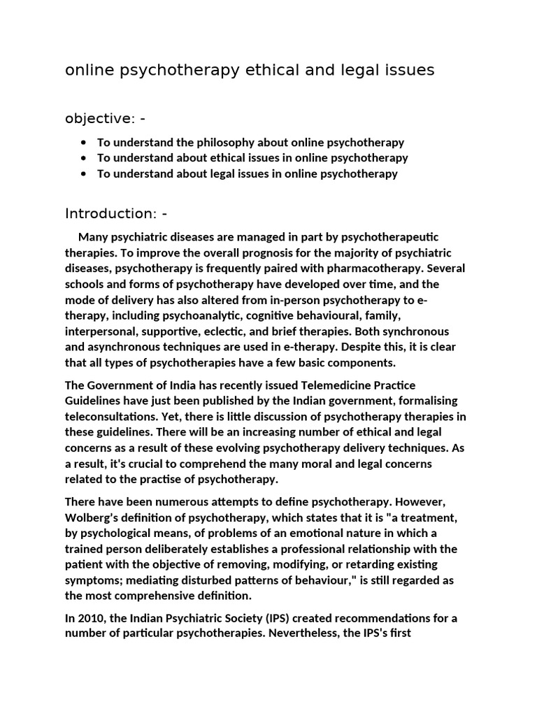 Online Counselling Ethical and Legal Issues | PDF | Psychotherapy ...