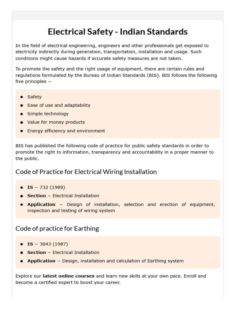 Electrical Safety - Indian Standards | PDF