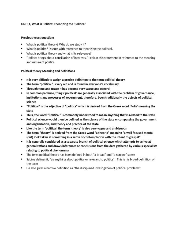What Is Politics Theorizing The Political Lecture Pointers | PDF
