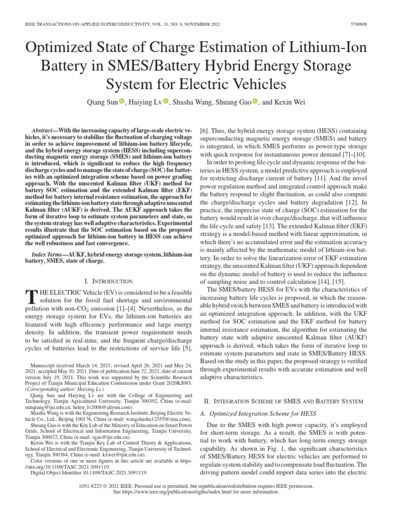 Optimized State of Charge Estimation of Lithium-Ion Battery in SMES ...