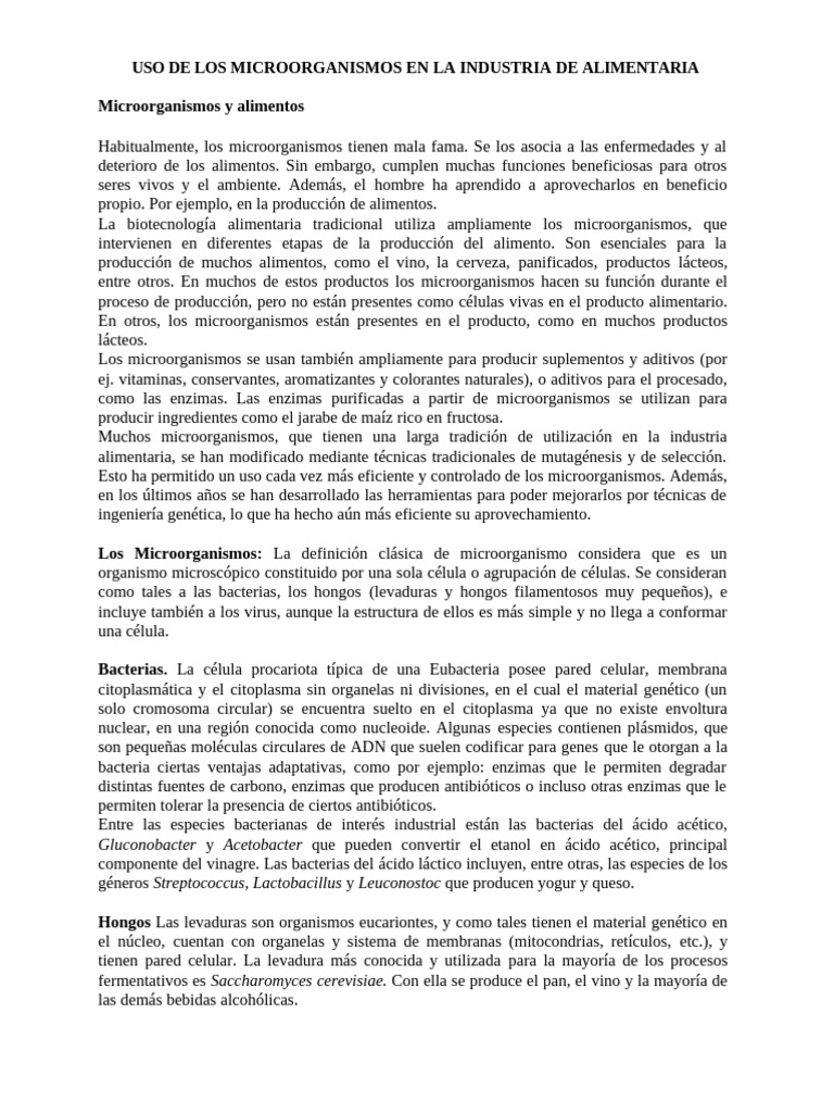 Microorganismos y Alimentos | PDF