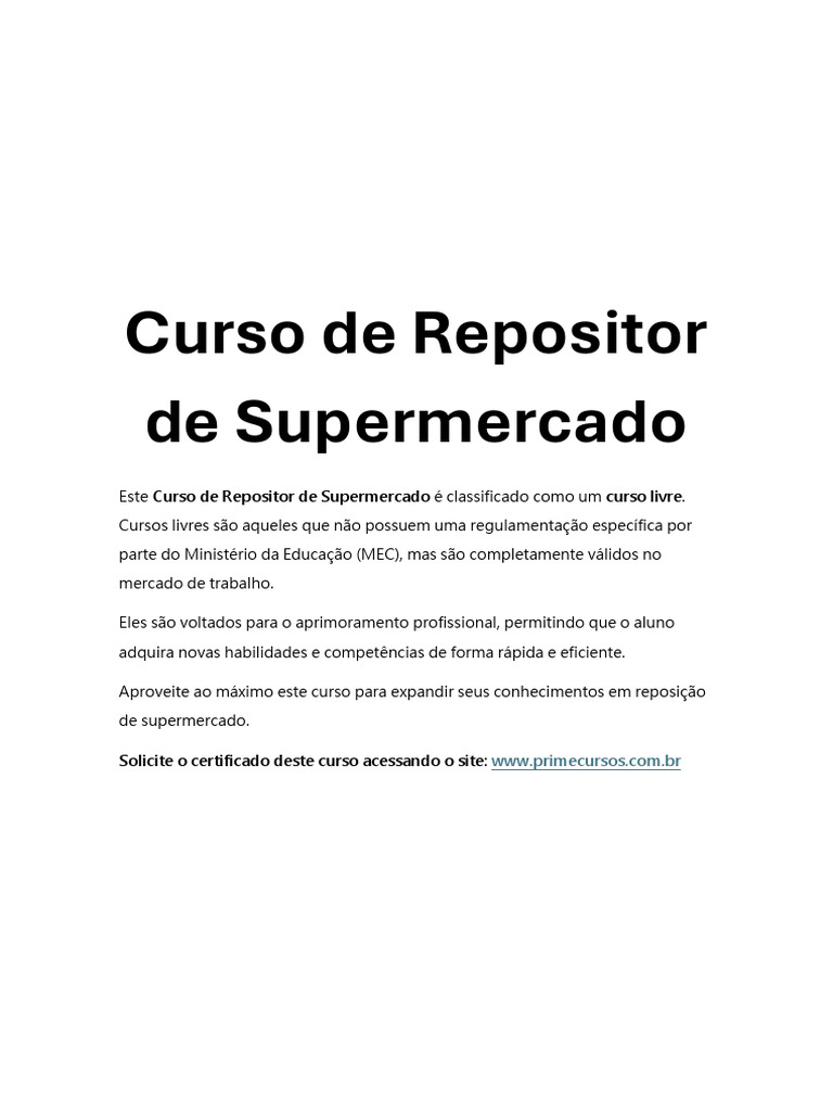 Curso de Repositor de Supermercado | PDF