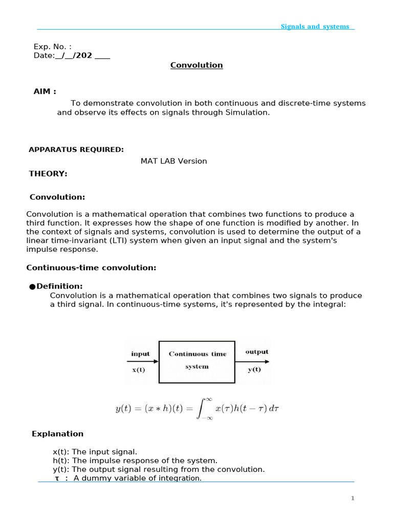 Convolution in Signals and Systems | PDF | Convolution | Applied ...