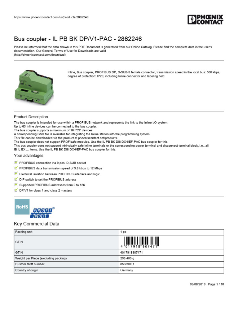 Phoenix Contact-IL PB BK DP V1-PAC-datasheet | PDF